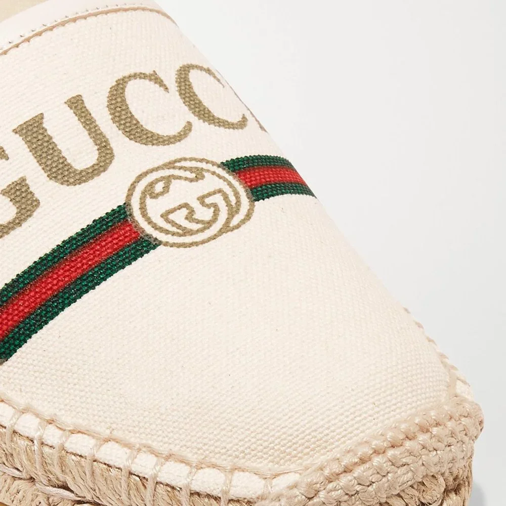 New Gucci Printed Canvas Espadrille Flats in White NEW IN BOX WITH SHOE BAGS - Picture 8 of 10